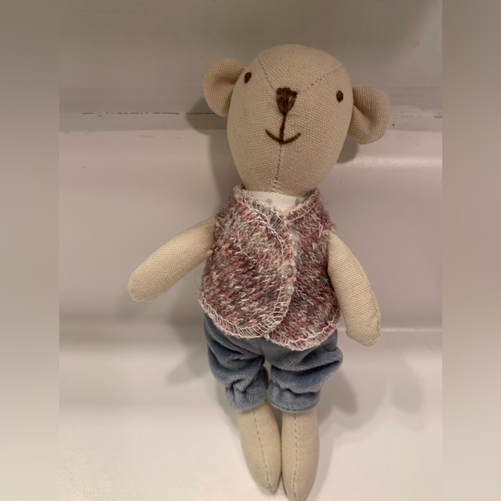 Wilbury Collection Linen Charming Plush Bear with Tweed Vest